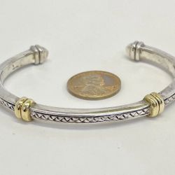 FREE SHIPPING! SCOTT KAY 925 SILVER & 18KT Y. GOLD CUFF BASKET-WEAVE BRACELET