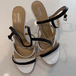 Michael Kors Black & White Strappy Slingback Heels