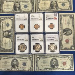 Coin and bill LOT , Diferent Years , NGC COINS / Old notes !!!