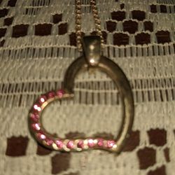 Sterling Silver Heart With Pink Amethyst Settings And 24 Inch Sterling Silver Chain 925