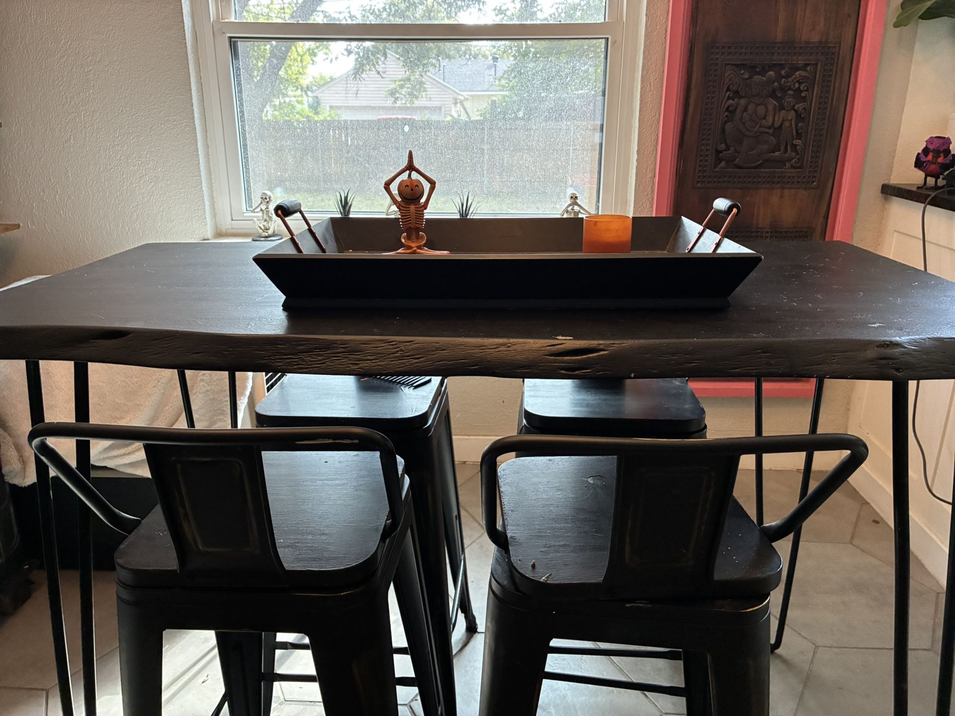 West Elm Black Bar Table & 6 Metal Chairs – $500 (