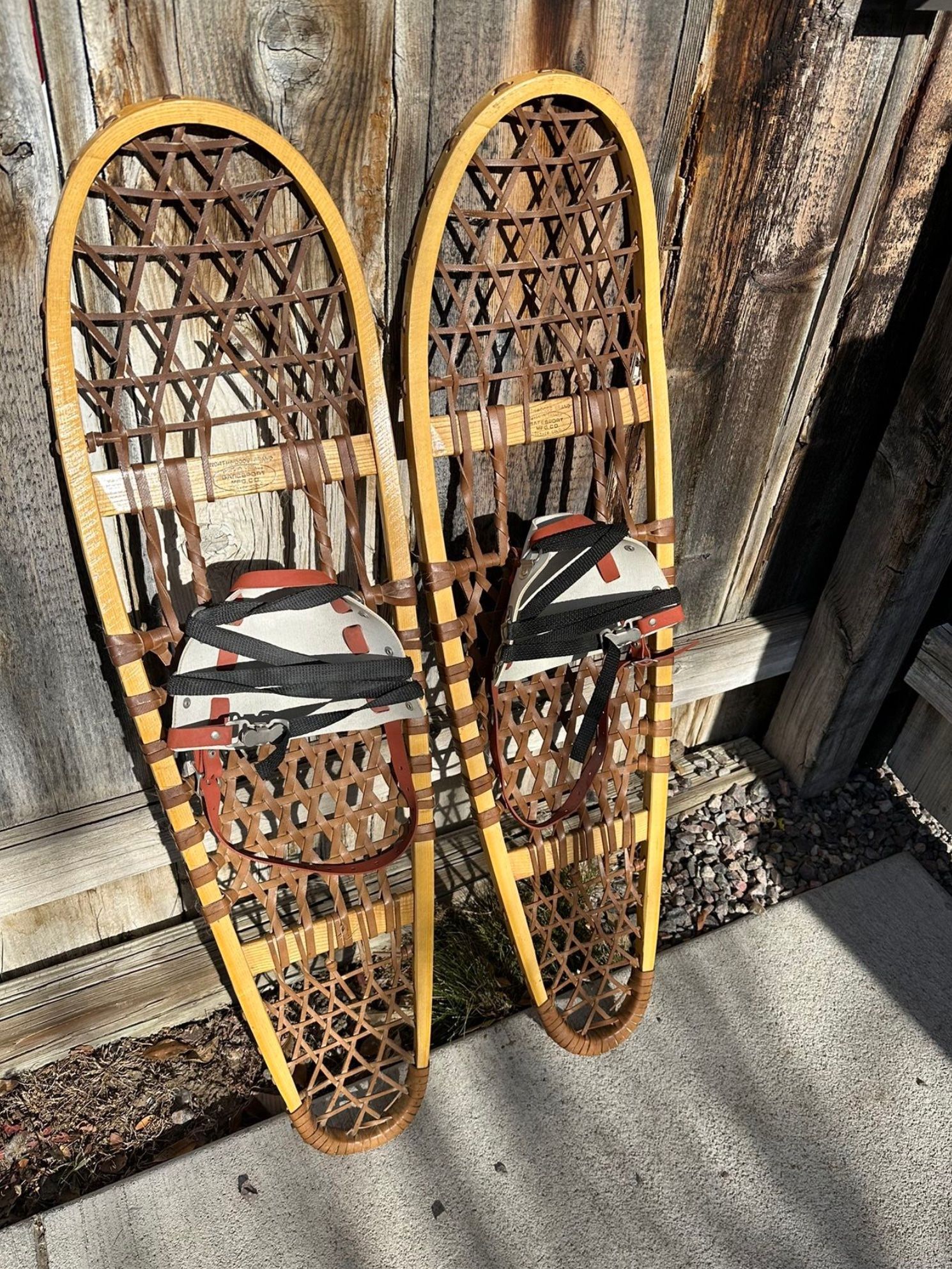 Vintage Safesport Northwoods Snowshoes Wood Leather Canada Made 10X36 Snow Shoes Winter Decor