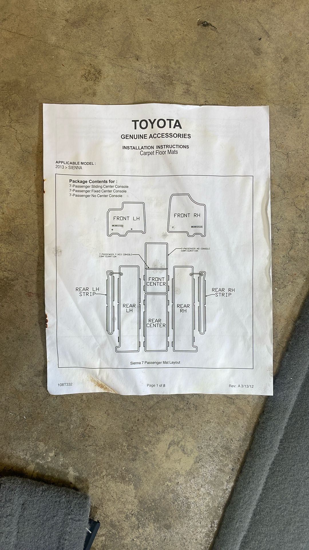 Toyota Sienna New Car Mats