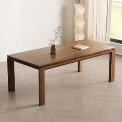 Rustic Farmhouse Dining Table – Seats 6-8,Mid-Century Modern Solid Wood Dining Table Ideal for Kitchen & Dining Room (31.49" D x 62.99" W x 29.52" H)