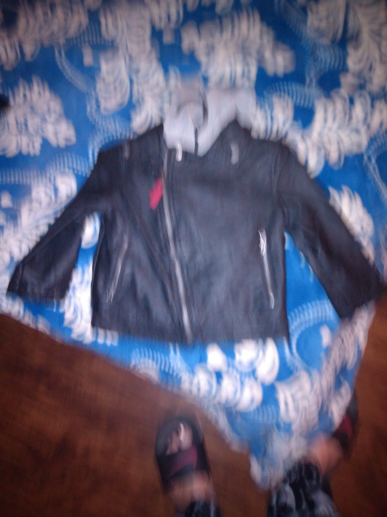 Kid"S Leather Jacket W/ Hoodie Real Warm, New