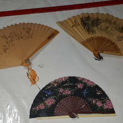 3 vintage asian oriental fans