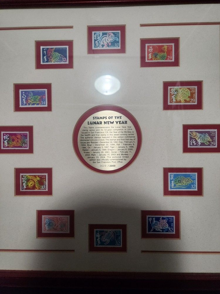 Stamps Of The Lunar New Year Chinese Zodiac Collection In Frame Authentic 