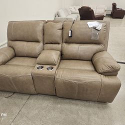Dual Power Leather Reclining Loveseat with Console