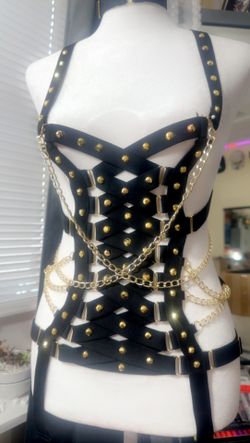 Exotic Lingerie Body Cage Gold Chains And Rhinestones 