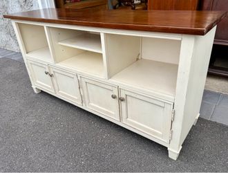 Farmhouse Style Cream and Dark Walnut TV Credenza / Console
