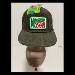 Mountain Dew Dark Green Corduroy Snapback Hat Mens Captain Felt Patch NEW!