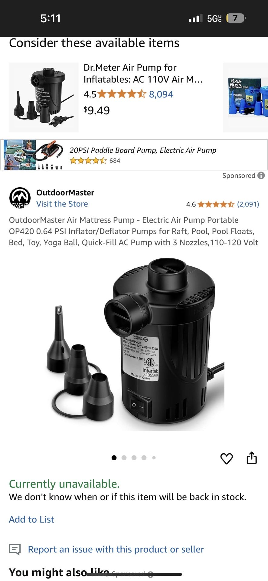OutdoorMaster Air Mattress Pump - Electric Air Pump Portable OP420 0.64 PSI Inflator/Deflator Pumps