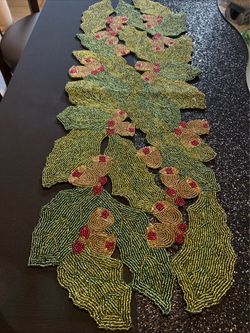 Chestnut Lane Full Bead Holly & Berry Christmas Runner (34.5X12”)