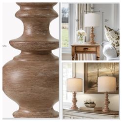 20" Rustic Bedside Lamps Set of 2- Vintage Resin Table Lamps for Nightstands with Linen Shades, Farmhouse Lamps for Living Room, Bedroom, and Hallway 