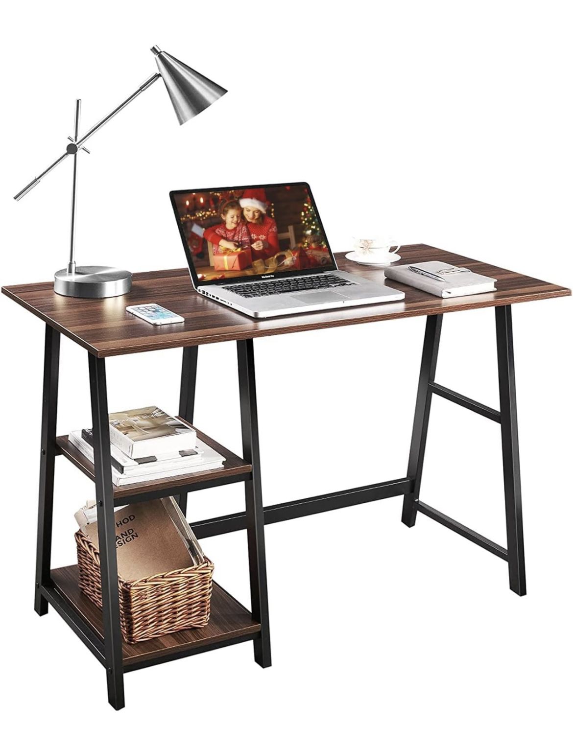43” Computer Desk/Writing Desk with 2 Storage Shelves on Left or Right for Laptops