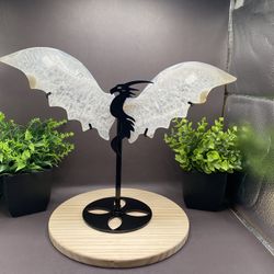 511g 9”x12”Clear Quartz Dragon Wings On Stand