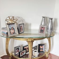 Console Table Glass Top Brass Frame Very Good Condition Bought From Star Furniture. Must Sell Soon.