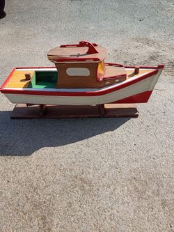 Rustic Wooden Boat for a shelf, table , fireplace hearth etc. for the coastal , nautical , beachy look