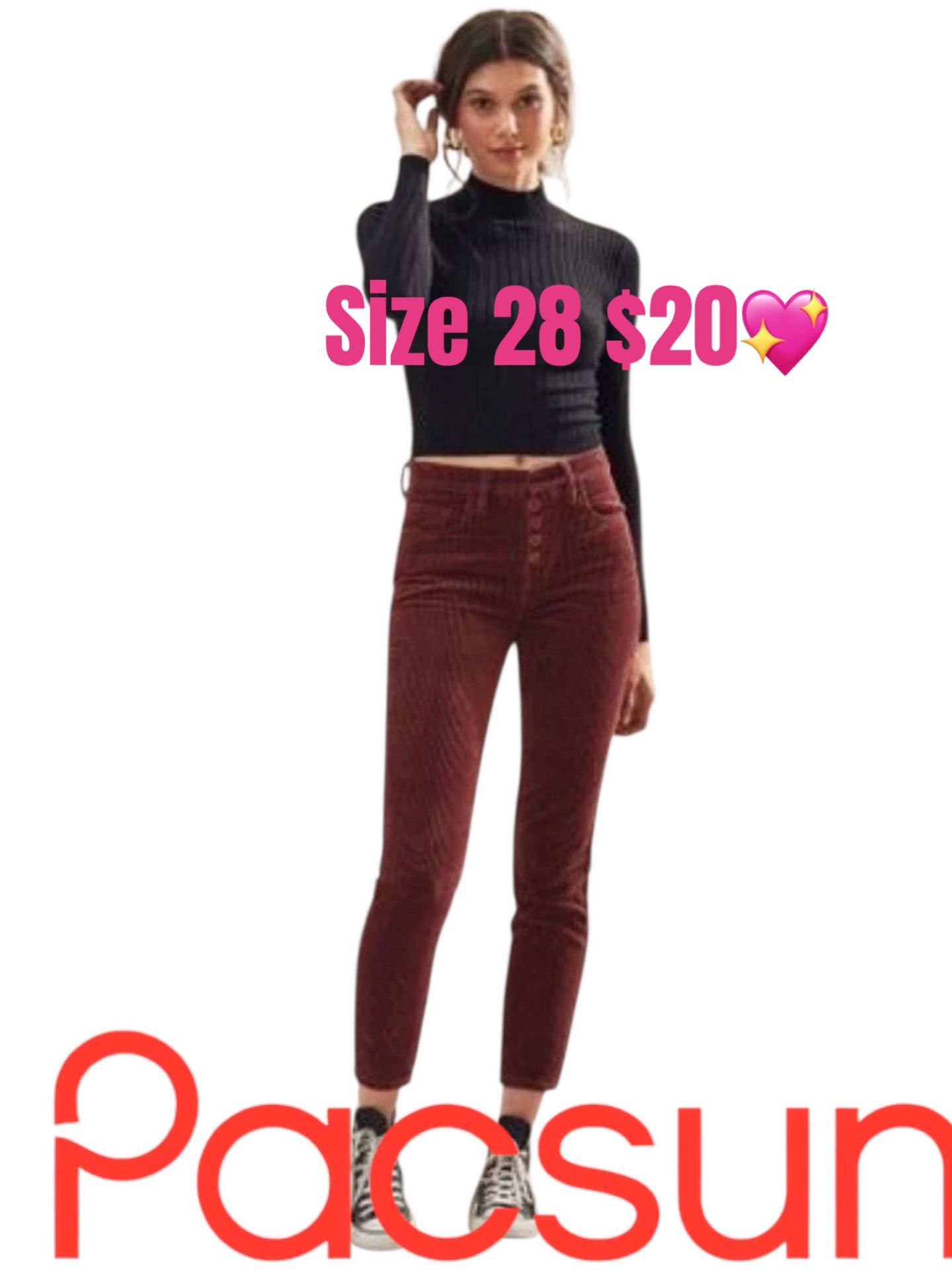 Cropped Corduroy Pants Womens 28 Wine Red Button Fly Retro 90s Icon NWT 