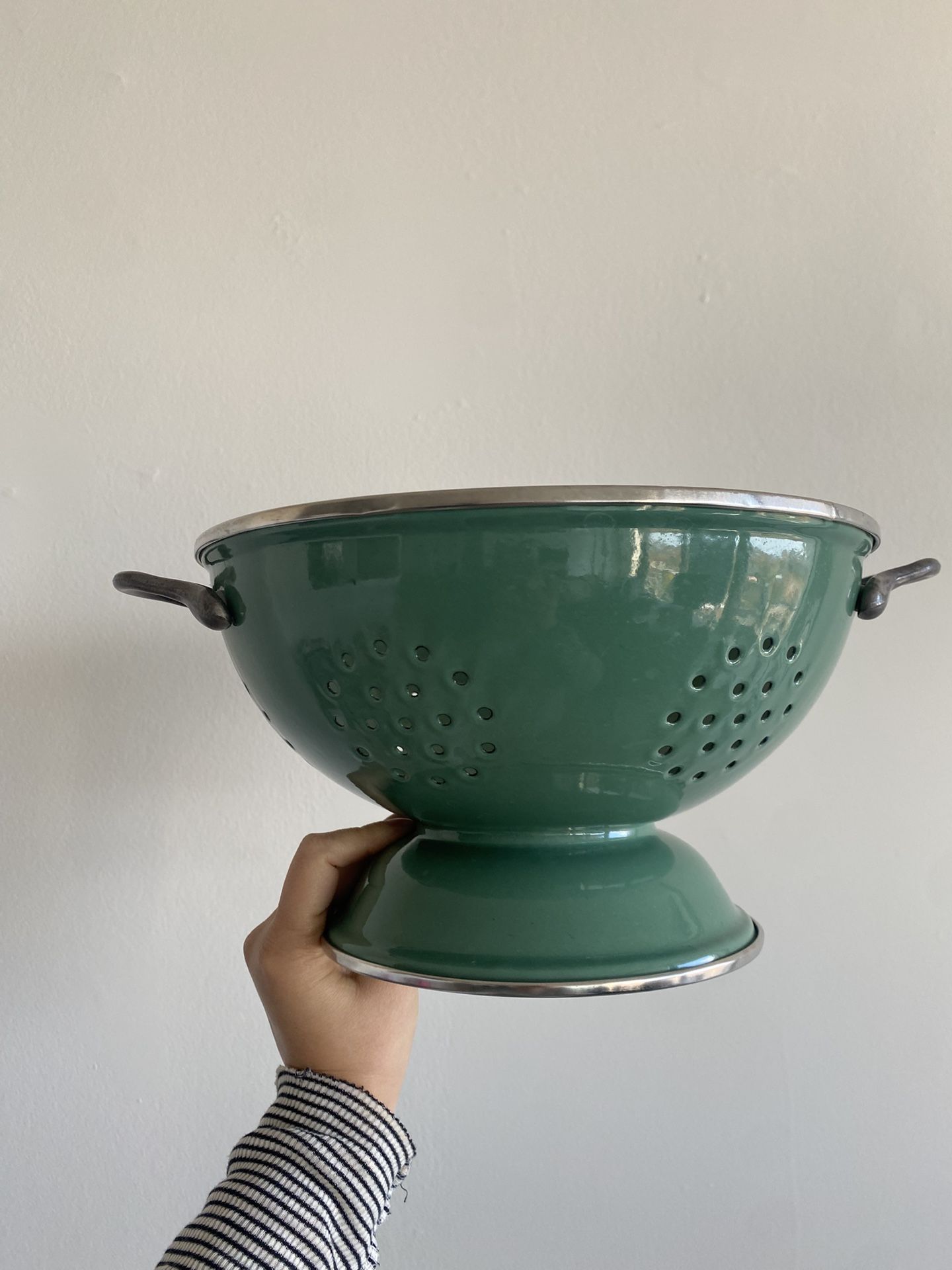 Vintage Green Enamel Strainer Metal Colander