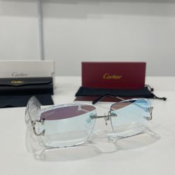 Cartier Glasses (Diamond Cut), Mirror Blue Lense, Silver Frame