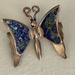 $35 OLD 1940’s 1950’s Sterling Silver 925 Mexico Eagle 1 Butterfly Pin Lapis
