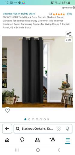 YSKY HOME Solid Black Door Curtain Blackout Colset Curtains for Bedroom Doorway Grommet Top Thermal Insulated Room Darkening Drapes for Living Room, 1