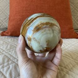 Large Banded Green Onyx Stone Crystal Sphere w/ Flat Base (Grade B) (3.168 lbs.  |  1.437 Kilograms)