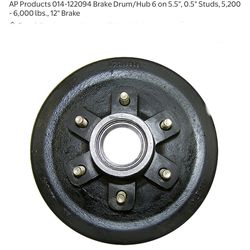 AP Products 014-122094 Brake Drum/Hub 6 on 5.5", 0.5" Studs, 5,200 - 6,000 lbs., 12" Brake