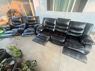 5-Piece Reclining Theater Seating Set – Black Faux Leather