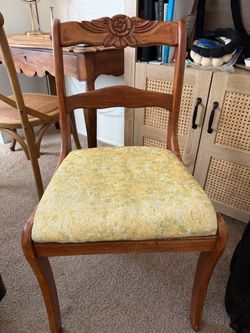 Vintage Wood Dining Chair Floral Upholstered Seat