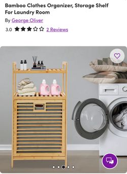 Bamboo Clothes Organizer, Storage Shelf For Laundry Room 