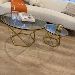 Gold Hexagon Glass Coffee Tables