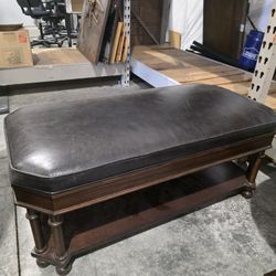 Drexel Heritage Savoy Leather Ottoman Coffee Table w/ Pull-Out Tray