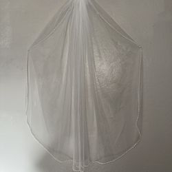 Elbow Length Veil With Beaded Edges
