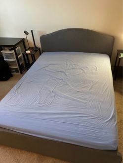 IKEA Gray Upholstered Bed Frame with Headboard
