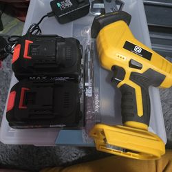 battery operated reciprocating saw with batteries and charger and blades
