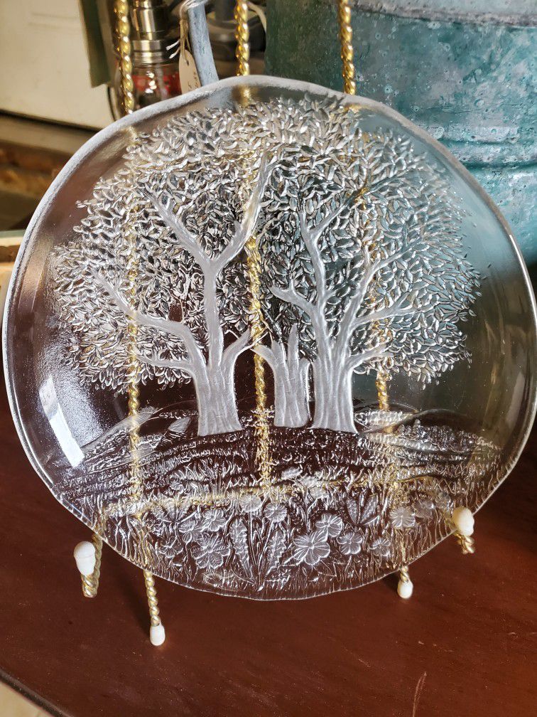 Walther Glass Crystal German Etched Trees Plate 