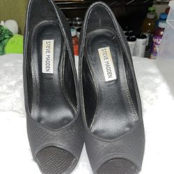 Steve Madden ALIAS Black Taupe Multi Open Peep Toe Heels Pumps 