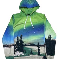 Beloved Fleece Sweatshirt Men’s M Green Multi Graphic Pullover Hoodie Outdoor