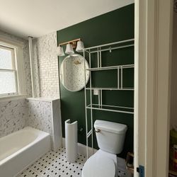 West Elm Over-The-Toilet Ladder Shelf – White Metal & Glass Asking $160 OBO (Originally $299 at West Elm Seattle)