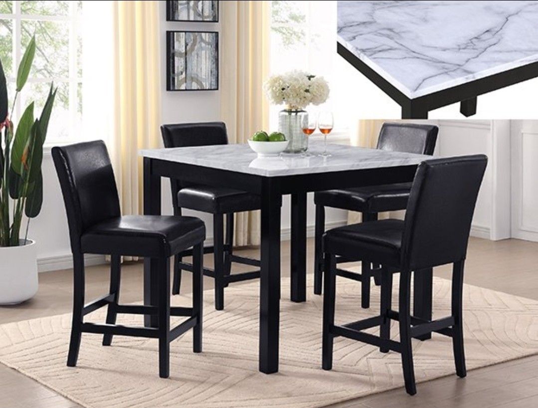 NEW 5pc Faux Marble Counter Height DINING Room SET Table💥NO CREDIT NEEDED $10 Down