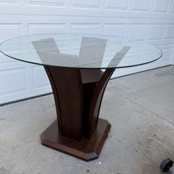 Table Round Glass Top Wooden Pedestal (table Only)