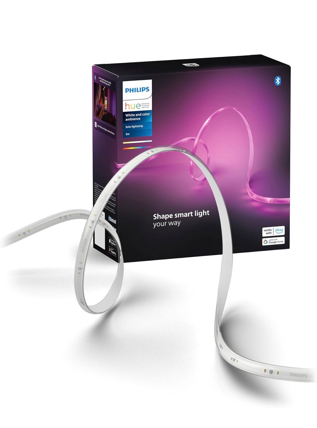 Philips Hue Indoor 10 Ft Smart LED Solo lightstrip Base Kit - 1 Pack - Control with Hue App - Compatible with Alexa, Google Assistant and Apple HomeKi