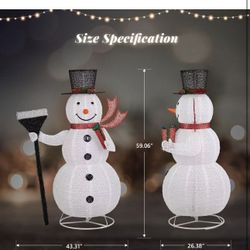 VINGLI 5FT Pop Up Lighted Snowman Christmas Decorations Outdoor Indoor, Prelit 200 Warm White LED Snowman with Broom & Stakes, Collapsible Xmas Yard L
