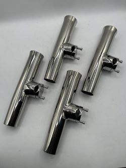 1¼" Rail Mount Clamp-on Fishing Rod Holder, Stainless Steel, Rocket Launcher Style (4 pieces)
