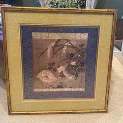 Beautiful Vintage 'Quails and Flowers' Framed Art Print