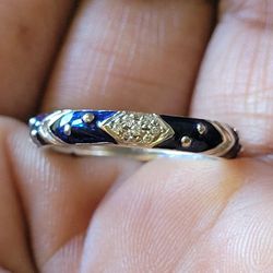 Hidalgo 18kt White Gold Blue Enamel Diamonds Ring