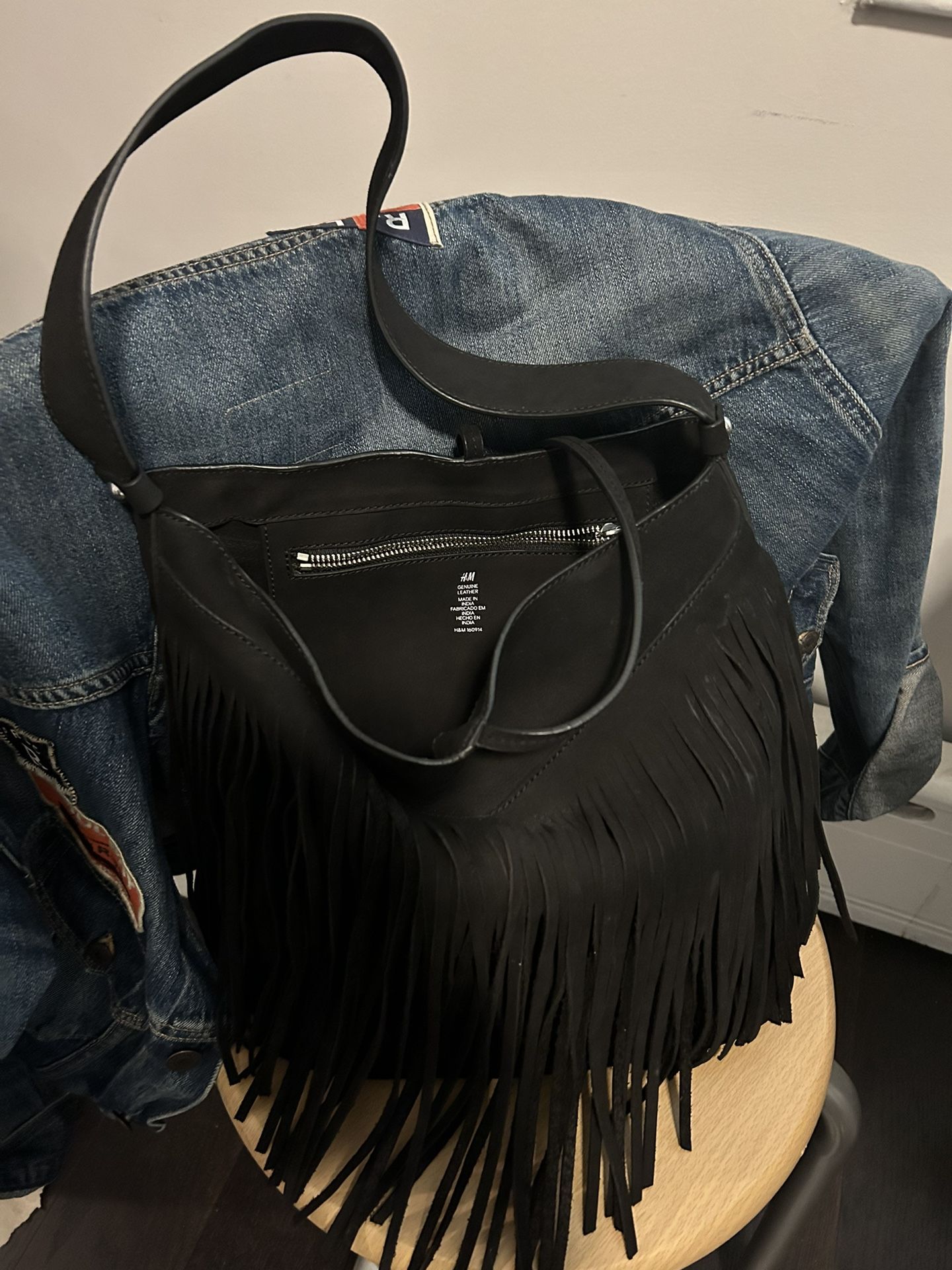 H&M Fringe Genuine Leather Bucket Bag
