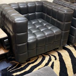 Pair Mid Century Leather Cube Chairs